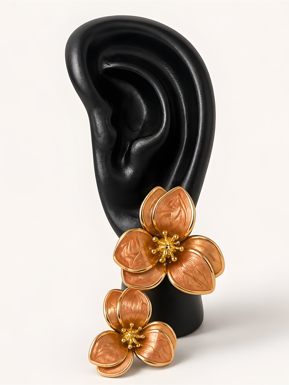 Gold-Tone Floral Drop Earrings in Copper Petal